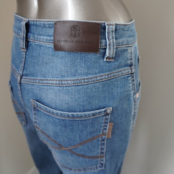 Brunello Cucinelli Monili Jeans Blue Denim Boyish Tapered Hem Button Fly Size 2 - Picture 5 of 9